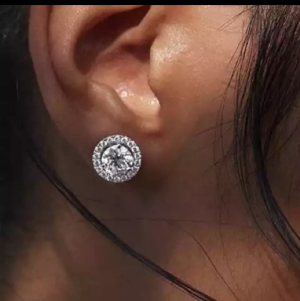.925 ROUND Princess Earrings - Picture 2 of 4